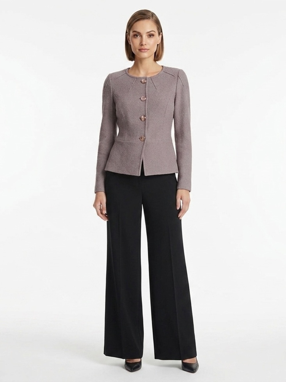St. John Collection Taupe Textured Knit Blazer Jacket Size 4